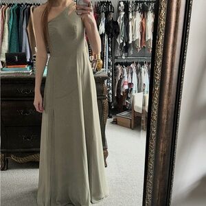 NWT David's Bridal EUCALYPTUS Chiffon One-Shoulder Cutout Dress